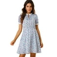 thumbnail image 1 of Vestido de verano floral de manga corta con cuello anudado y volantes para mujer Púrpura XS, 1 of 6