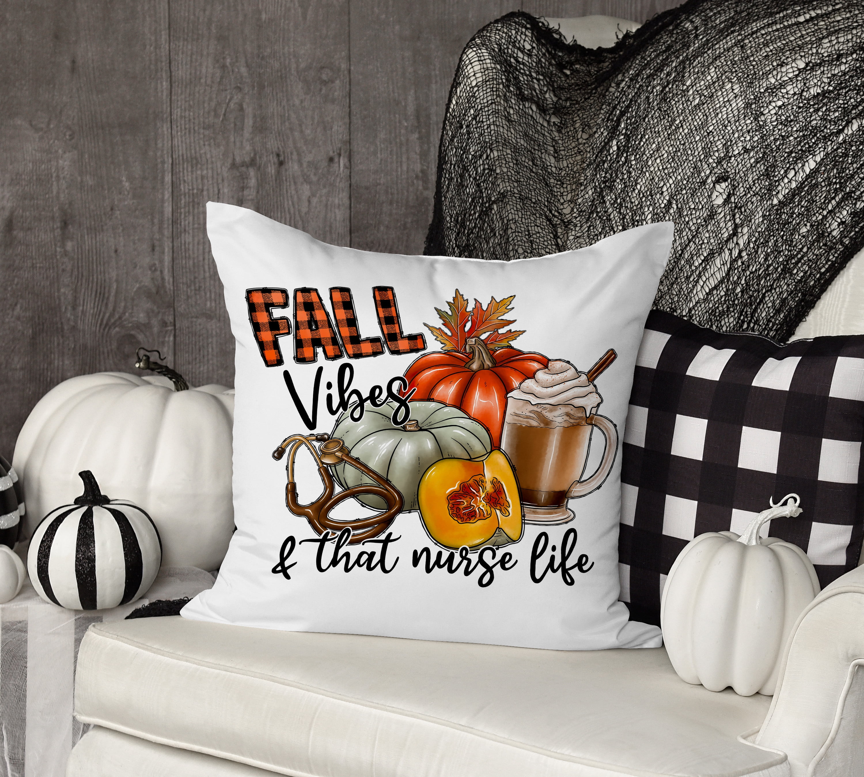 Halloween Pillows, Fall Decor Fall Vibes that nurses life Pillow Insert