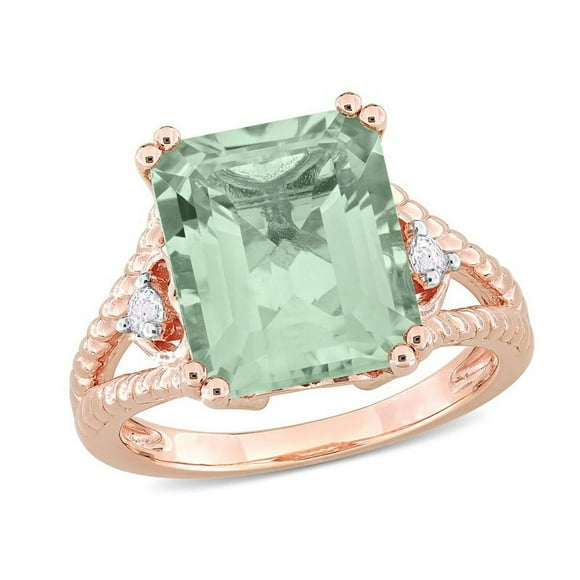 5.67 Carat (ctw) Green Quartz and White Topaz Ring in Pink Sterling Silver