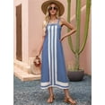 thumbnail image 4 of Women Bohemian Floral Dress Summer Casual Color Block Maxi Beach Overall Dress Coverups Light Blue XL, 4 of 6