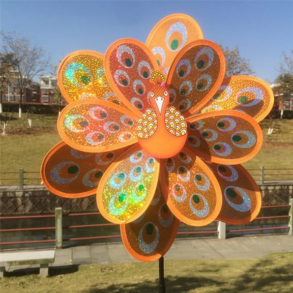 Double Layer Peacock Sequins Windmill Colorful Wind Spinner Kids Toy New