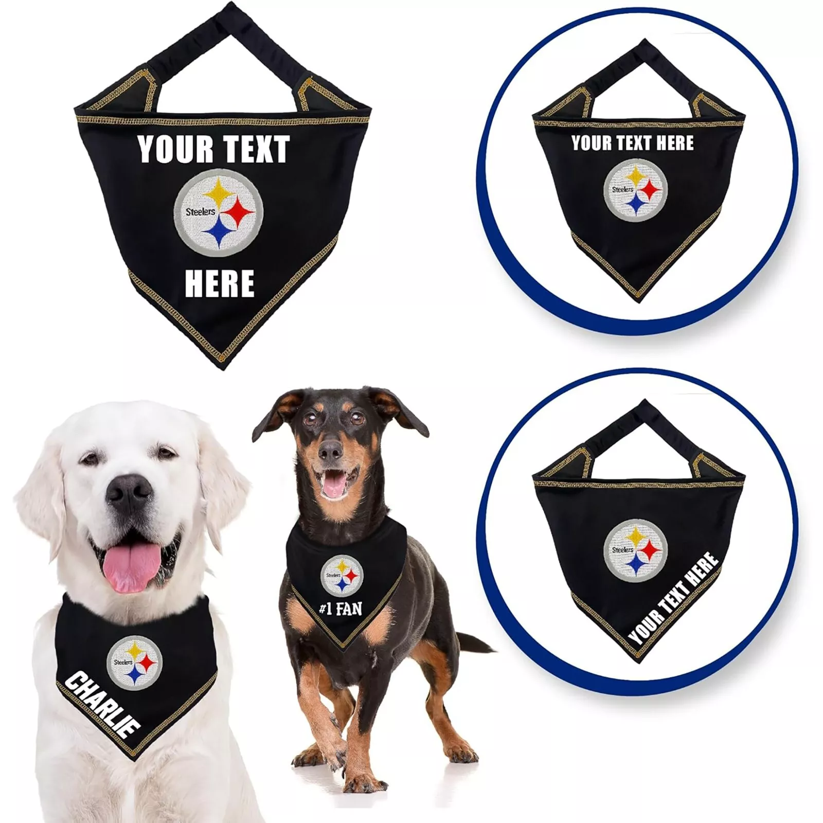 Pets First NFL Personalized Tie Bandana for Dogs & Cats Customizable Dog Bandana