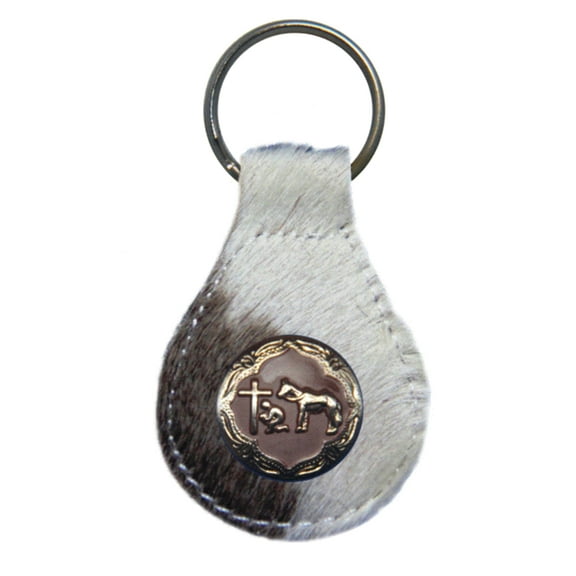 Brown and Silver Cowboy Church Praying Cowboy leather key fob or keychain Hair