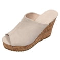 thumbnail image 5 of Rokment Peep Toe Platform Wedge Slides Sandals for Women Ladies Fashion Casual Suede Chunky High Heels Dress Slip on Cork Footbed Summer Shoes White Size 9, 5 of 8