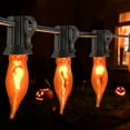 thumbnail image 3 of Halloween Decorations - Indoor and Outdoor Flickering Flame String Lights, 27.8ft C7 Vintage Flickering Flame String Lights, Orange String Lights with 25 Orange Clear Flame Bulbs (E12 Bulbs, Black Wi, 3 of 10