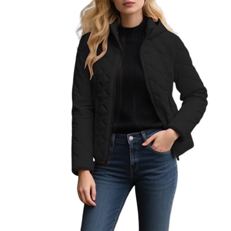 ZHOUCHANKIDS Women s Lightweight Insulated Winter with Hood Soft Windproof Warm Coat Comfortable Casual Outerwear for Cold Weather Black XXXXL
