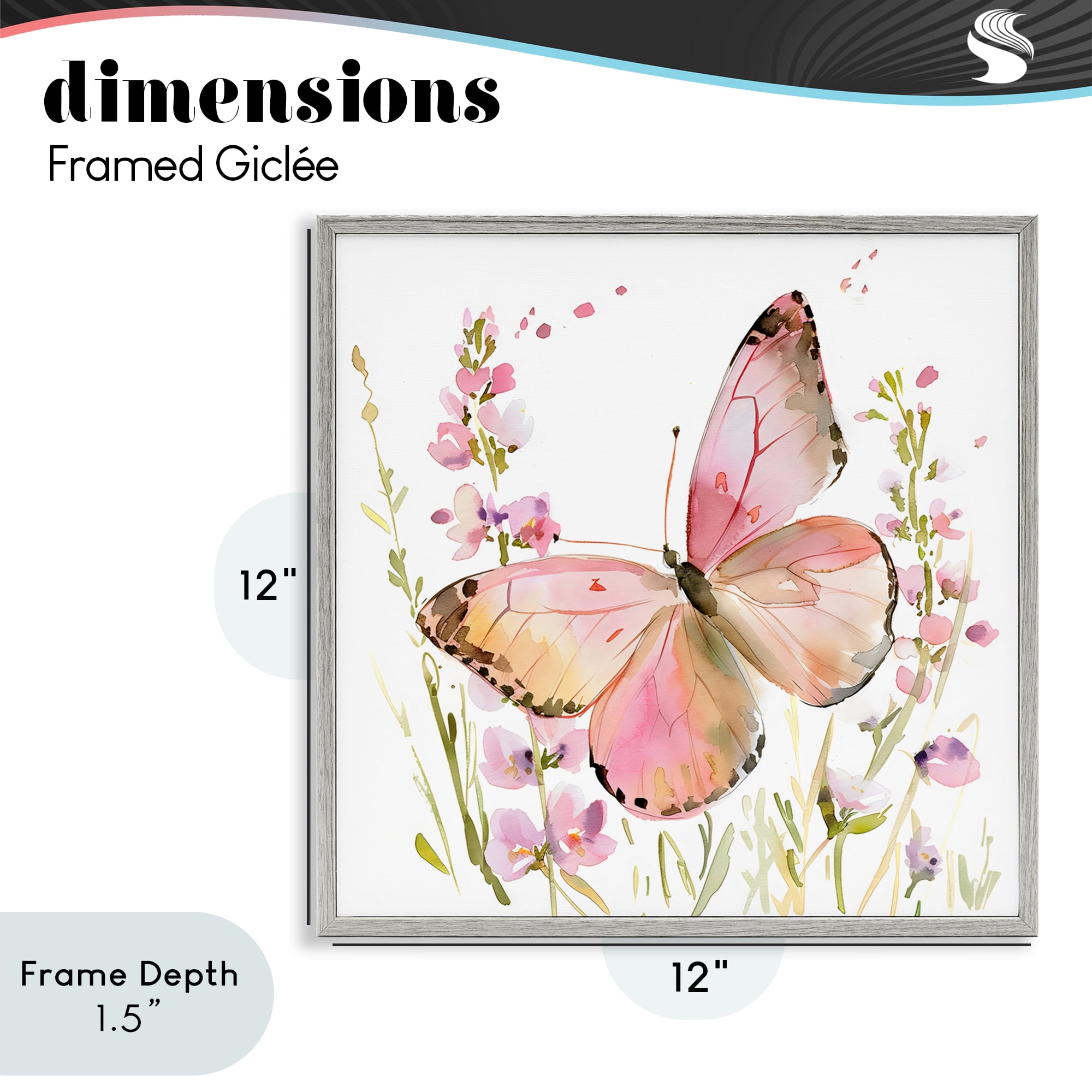 Stupell Industries Colorful Spring Butterfly Pink Gray Framed Giclee Art, design by Creative Studio