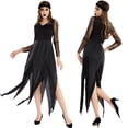 thumbnail image 2 of Womens Fall Dresses Little Black Dress with Hairband Halloween Costume Lace Witch Long Dress, 2 of 9
