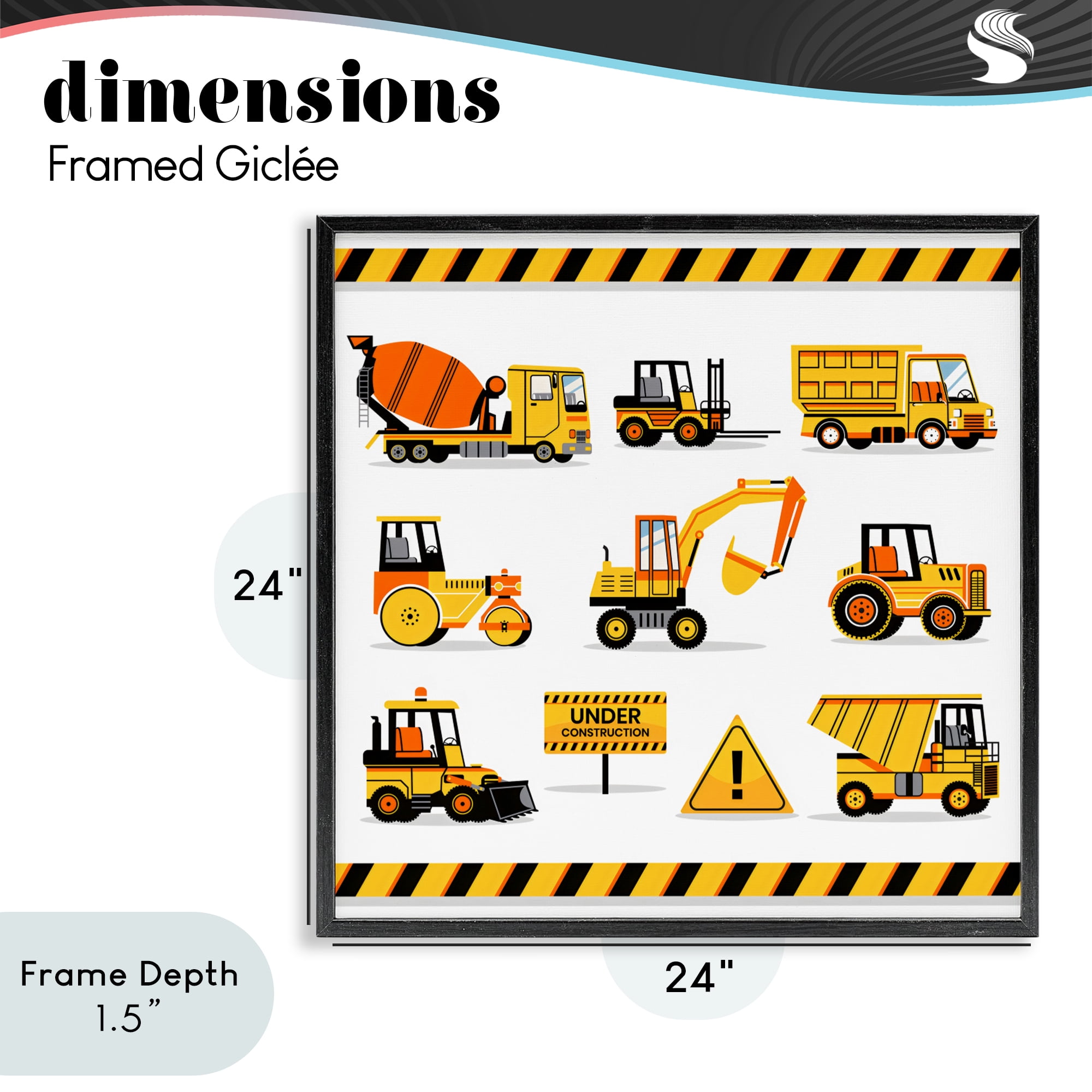Stupell Industries Construction Vehicles with Warning Black Framed Giclee Art, design by Creative Studio