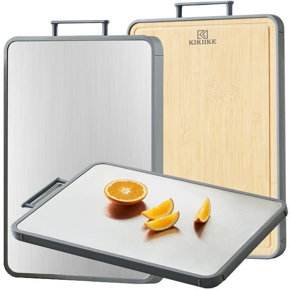 Titanium Cutting Board Double Sided Bamboo Cutting Board for Kitchen Double Sided Food Grade, Pure titanium & Bamboo Cutting Boards, Non-Stick Durable and easy to clean
