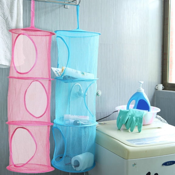 LITINKIMI Creative Pink Hanging Storage Bag with Mesh Layers for Dorm and Camping