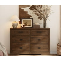 WAMPAT 6 Drawer Dresser for Bedroom,Modern Farmhouse Storage Dresser with Wide Chest of Drawers and Pre-Assembled Drawer Glides for Living Room,Hallway,Dark Brown