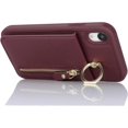 thumbnail image 6 of iPhone XR Phone case Wallet for Women, iPhone XR Phone case with Card Holder with Credit Card with Ring Kickstand Zipper Shockproof Slim Stand Case for iPhoneXR - Red Wine, 6 of 15