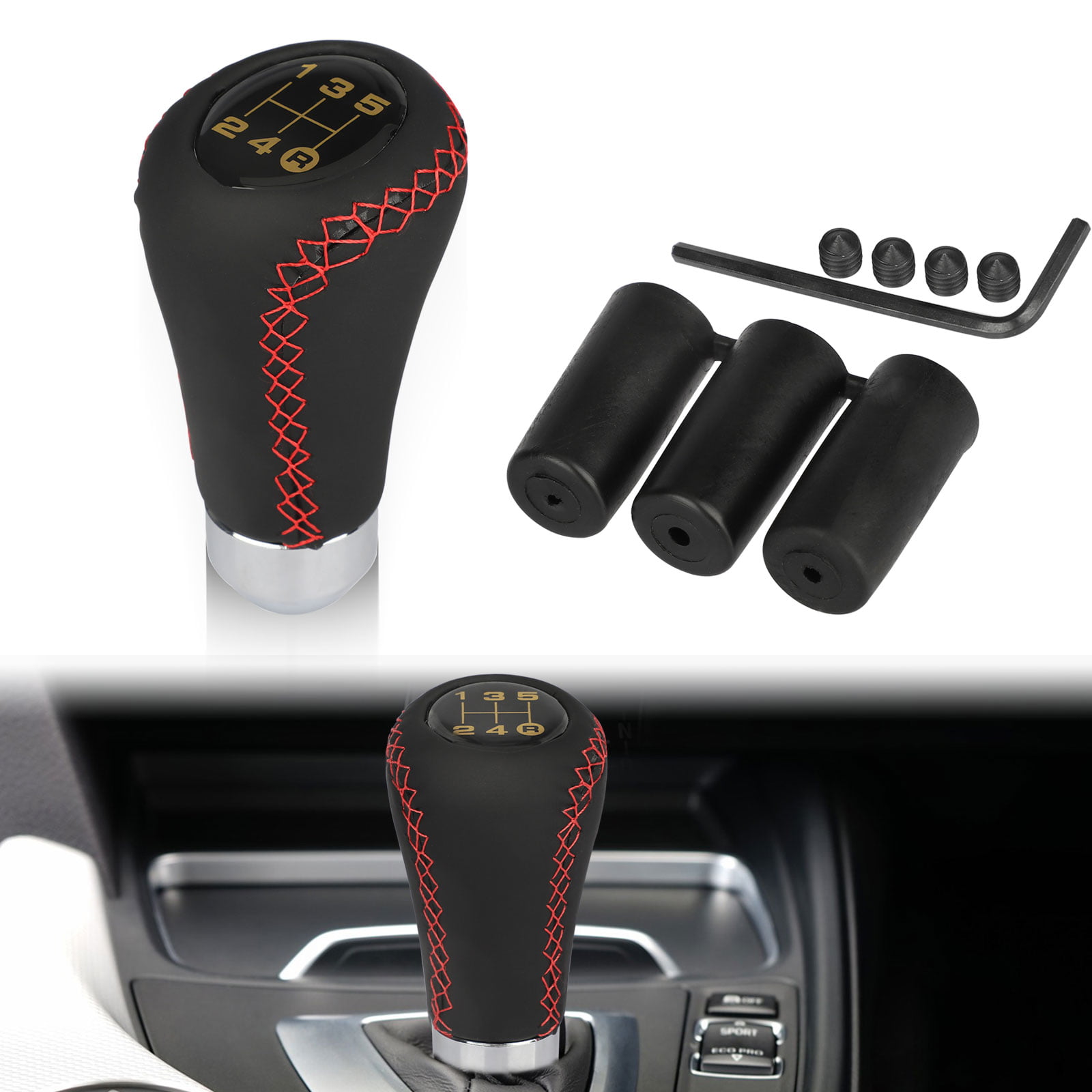 Black Genuine Leather Car Manual Automatic Gear Stick Shift Knob Shifter Lever