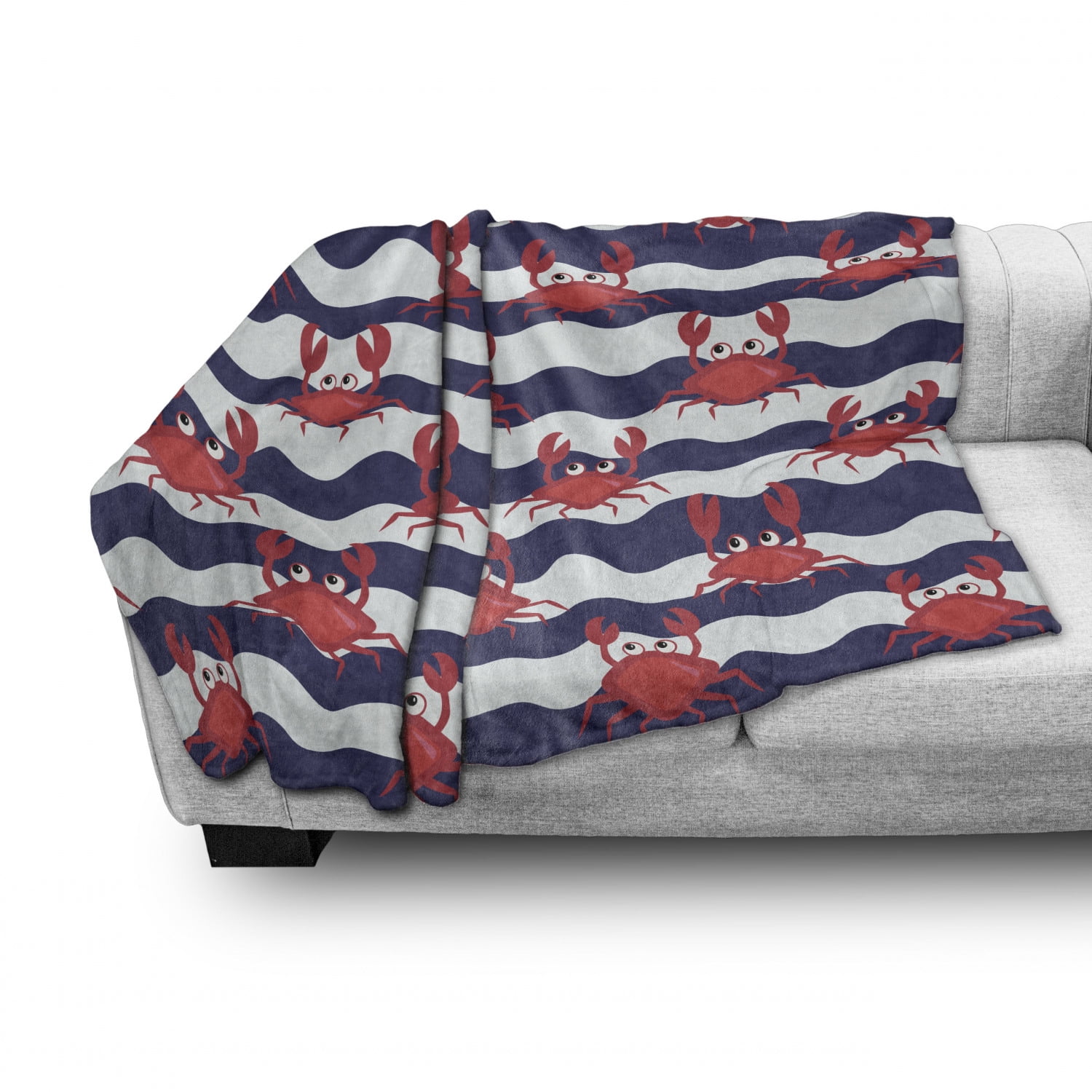 Crabs Soft Flannel Fleece Throw Blanket, Nautical Maritime Theme Crabs on  Striped Background Illustration Print, Cozy Plush for Indoor and Outdoor 