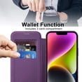 thumbnail image 2 of Allytech Wallet Case for iPhone 14 Plus with Card Slots & Lens Protector, Compatible with MagSafe, Slim Shockproof Anti-Scratch Clear Back Panel [RFID Blocking] Case - Purple, 2 of 7