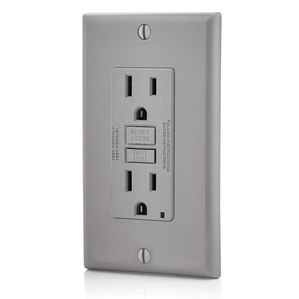 Leviton GFNT1-GY Self-Test SmartlockPro Slim GFCI Non-Tamper-Resistant Receptacle with LED Indicator, 15 Amp, Grey