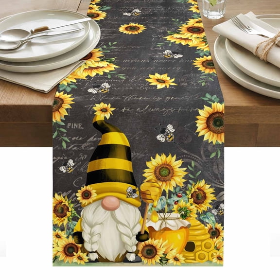 Yellow Sunflower Table Runner - 36 Inch Long, Kitchen Dining Table Runner Dresser Scarves, Farmhouse Vintage Bees Gnomes Farmhouse Decor for Coffee Tables Wedding Party Banquet