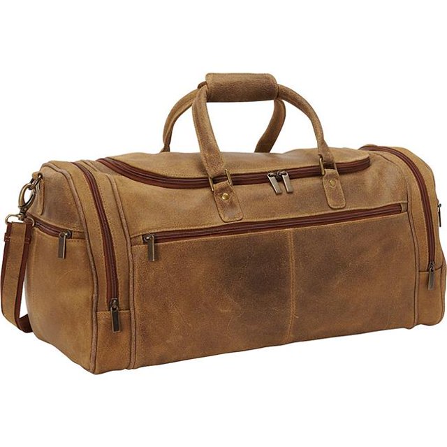 Le Donne Leather DS-504-TN Distressed Leather Overnighter Duffel, Tan