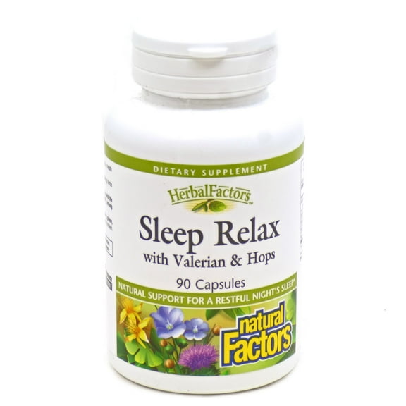 Natural Factors Herbal Factors Sleep Relax Formula, with Valerian Root, Passion Flower and Skullcap, Non-GMO, 90 Capsules