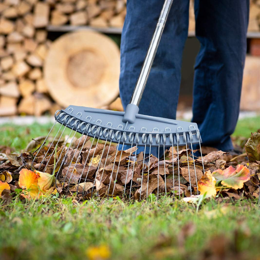 Thatch Rake Set 24 Steel Tines Yard Thatch Rake with 54 Lightweight Stainless Steel Handle Garden Leaf Rake Used for Lawns Leaves Thatch Gravel