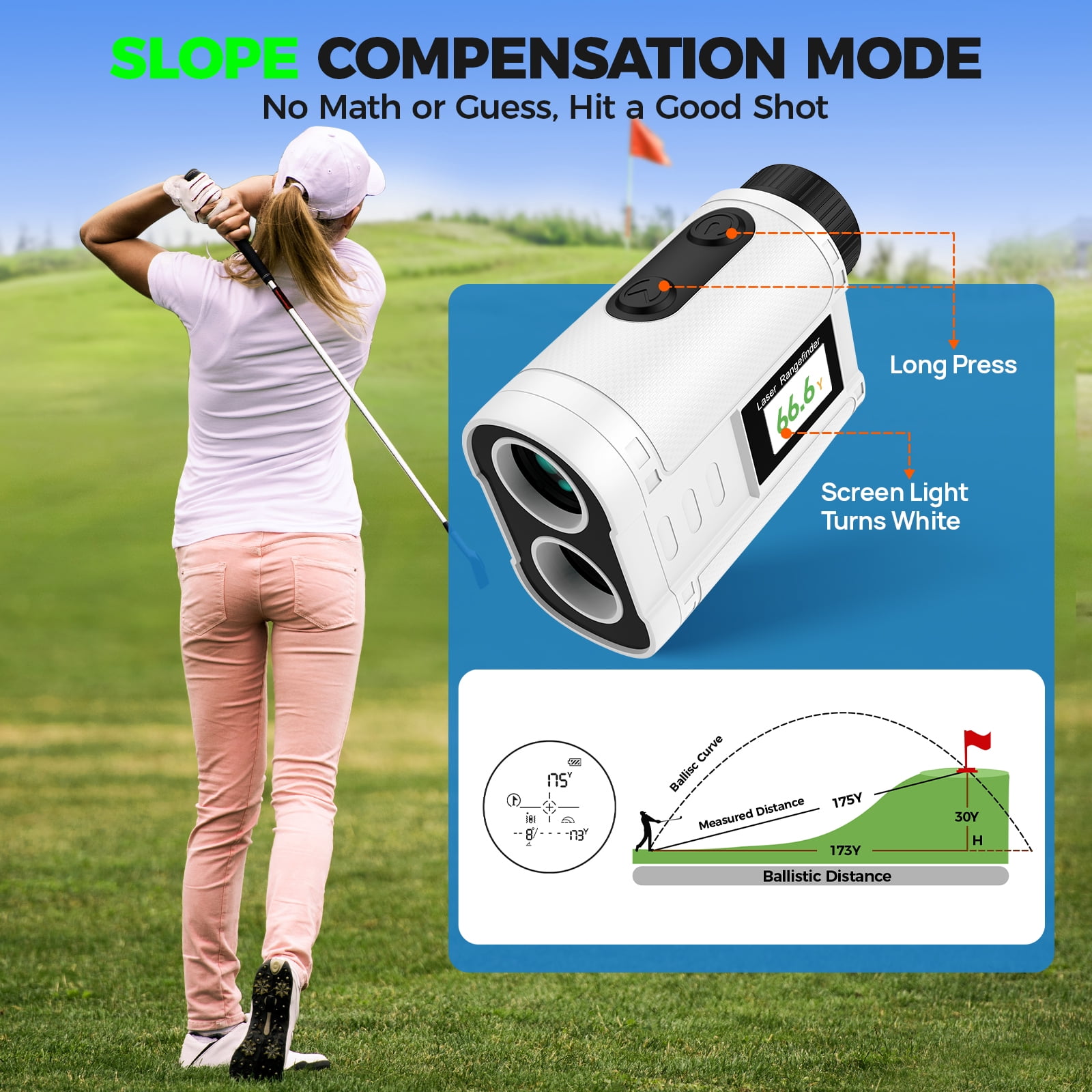 LAKWAR Golf Rangefinder with Slope, 900 Yards Laser Range Finder Golfing, 6X Magnification, Flag Pole Locking Vibration, Rechargeable Range Finders with Magnet Stripe-IP54 Waterproof Golfing