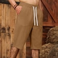 thumbnail image 2 of Mens Casual Soft Cotton Linen Long Shorts Knee Below Sport Running Lounge Work Shorts Capri Pant Size 2XL Khaki, 2 of 7