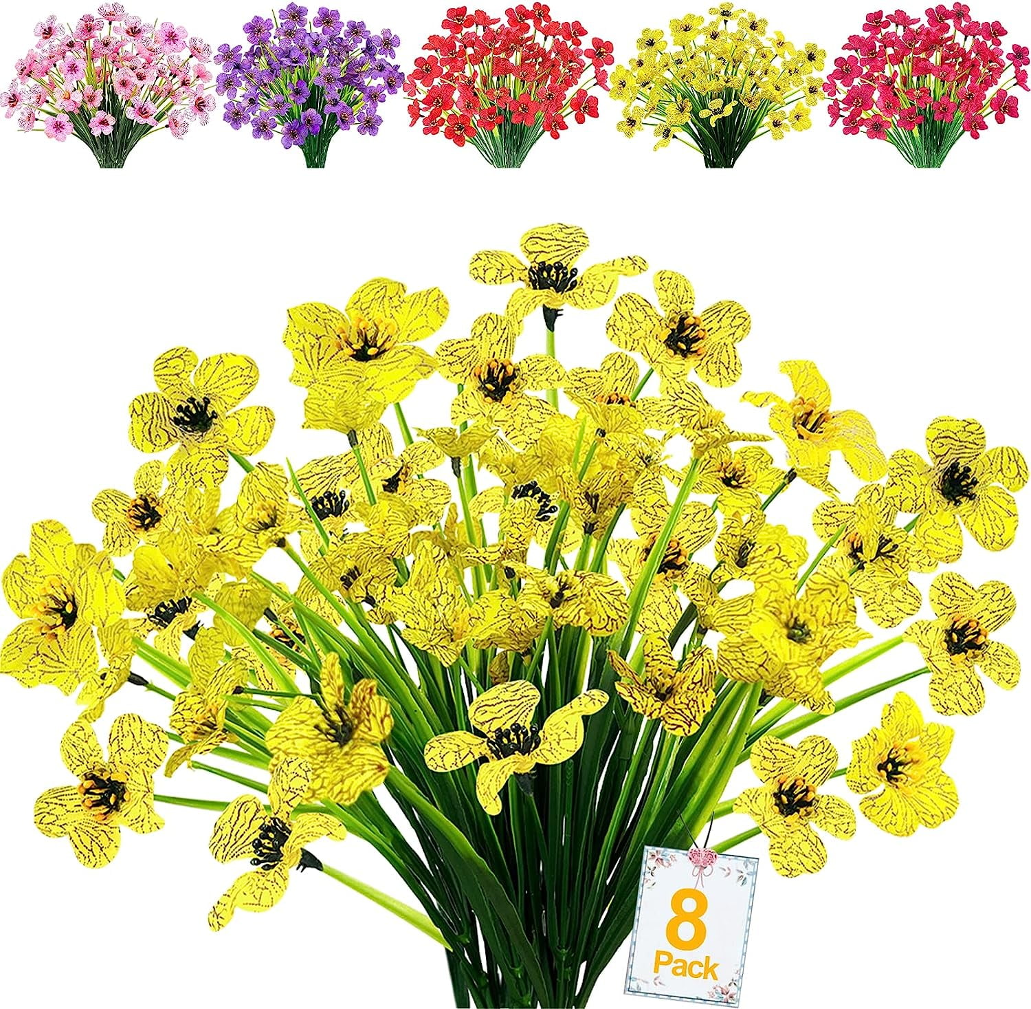 8 Bundles Artificial Fake Flowers Outdoor Silk Flower UV Resistant