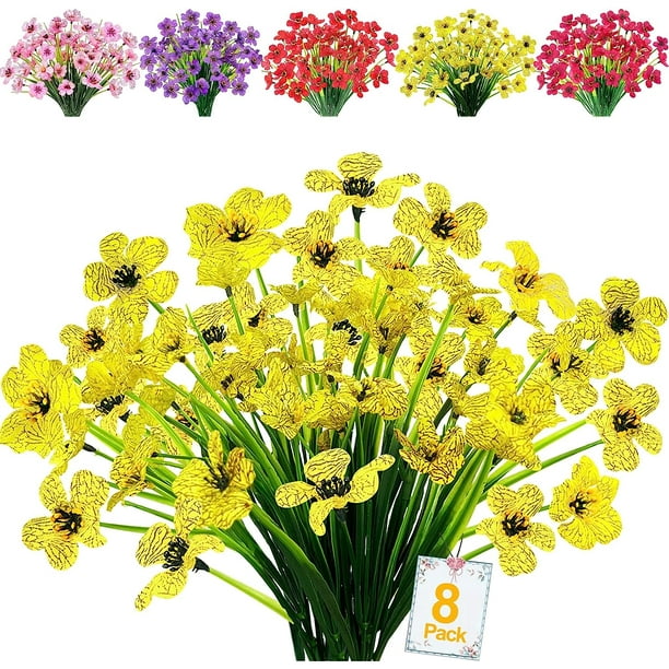 8 Bundles Artificial Fake Flowers Outdoor Silk Flower UV Resistant