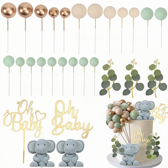 Qianfeng 28 Pcs Cake Toppers for Baby Shower Decoration, Baby Taglines and Cake Top Balls
