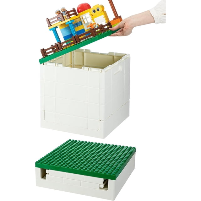 Folding Storage Box with Building Lid for Duplo Blocks L Collapsible Storage Bin QtToy Container for Lego Bricks ()