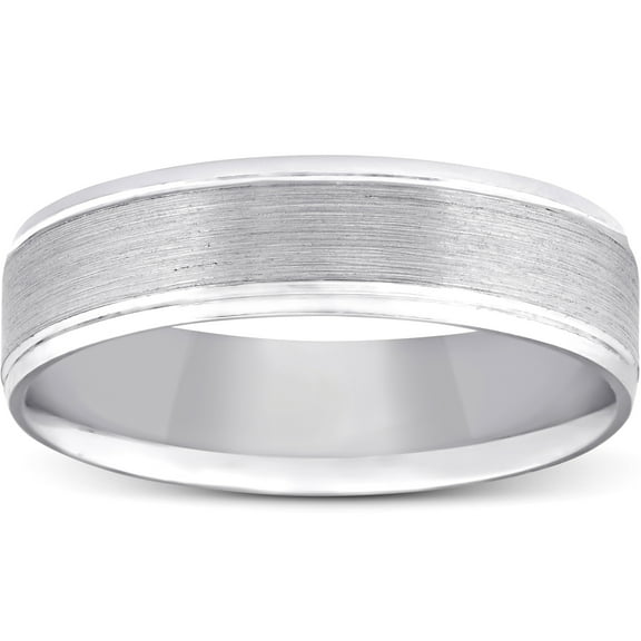 Pompeii 5mm Flat Brushed Mens Wedding Band 10K White Gold (,)