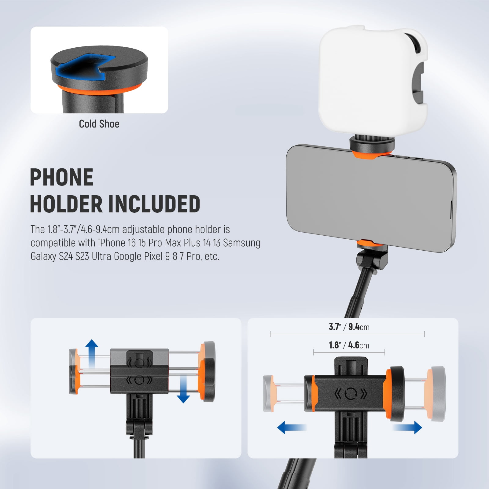 Neewer 57.9" Selfie Stick Tripod for iPhone/Samsung/Android - Lightweight, w/Phone Holder & Remote, PA992 Black