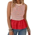 thumbnail image 5 of Summer Stripe Print Women Sleeveless Patchwork Slim Tank Tops Ruffle Vest, 5 of 6