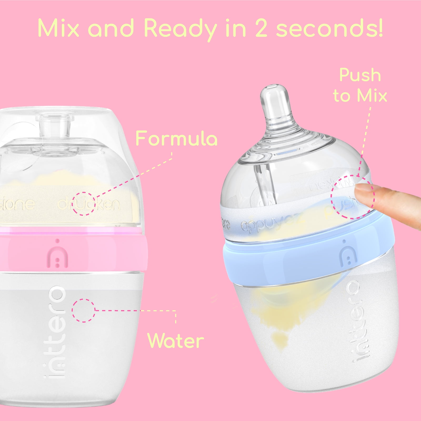 Inttero Pre-loadable Anti-Colic Baby Bottle, 9oz, 2-Pack, Cute Blue  BM-9/10-CB-MD