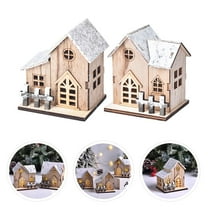 IFANLANDOR 2Pcs Tabletop Christmas Village Christmas Luminous Wood Small House Wood Color Decorative