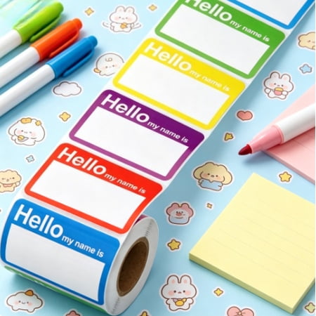 Premium 5-Color Name Tag Stickers Pack, 400 Hello My Name Is Writable Labels, Smooth Writing Self-Adhesive Badges for Business Meetings, School Organization & Daily Mailing