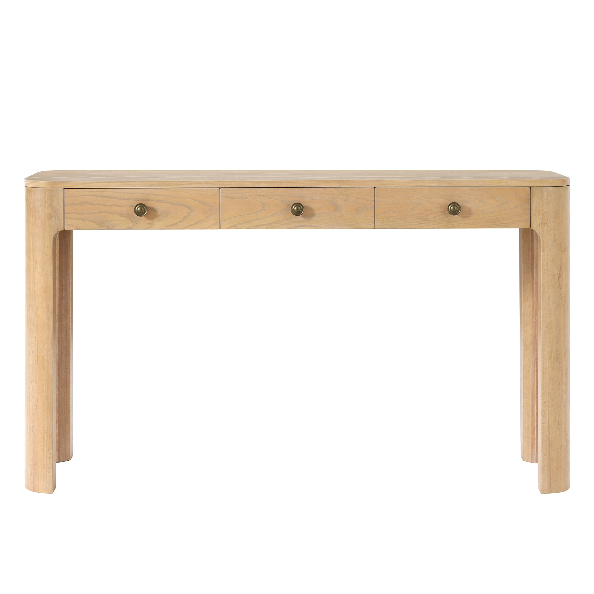 Retro Console Table with Curved Corners, Sofa Table Behind Couchwith 3 Concealed Drawers, Modern Entryway Table with Thick Legs for Hallway & Living Room