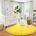 thumbnail image 2 of Junovo Luxury Round Fluffy Area Rugs for Bedroom Kids Girls Room Nursery,Super Soft Circle Rug,Cute Shaggy Carpet For Living Room,5'x5',Yellow, 2 of 6