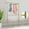 thumbnail image 2 of Fichiouy 2 Tiers Wall Mounted Clothes Rack Industrial Pipe Garment Display Rack for Bedroom Gold, 2 of 8