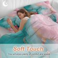 thumbnail image 4 of 3 Piece Teal Pink Duvet Cover Set Queen Size, Microfiber Comforter/Quilt Cover with Corner Ties and 2 Pillowcases, Modern Marble Art Ink Painting Abstract All Season Soft Bedding with Zipper Closure, 4 of 8