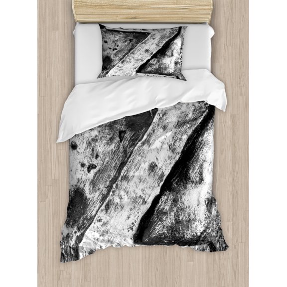 Letter Z Twin Size Duvet Cover Set, Capital Z Letter Name Identity Initials VIP Rusty Tone Effects Aged Look Print, Decorative 2 Piece Bedding Set with 1 Pillow Sham, Black Grey, by Ambesonne