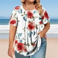 thumbnail image 2 of Clearance! Xunlbb Women's Plus Size Short Sleeved Round Neck Button Up Pleated T-shirt Top ,Women's Tops for Workout/Running/Hawaiian Beach Vacation White, 2 of 7