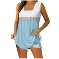 thumbnail image 2 of Square Neck Tank Tops for Women Dressy Loose Pleated Tunic Blouses Casual Colorblock 2024 Summer Sleeveless T-Shirts, 2 of 5
