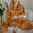 thumbnail image 6 of Honeii Tiger print Women's Pajama Sets Long Sleeve Button Down Sleepwear Nightwear Soft Pjs Lounge Sets-Small, 6 of 7