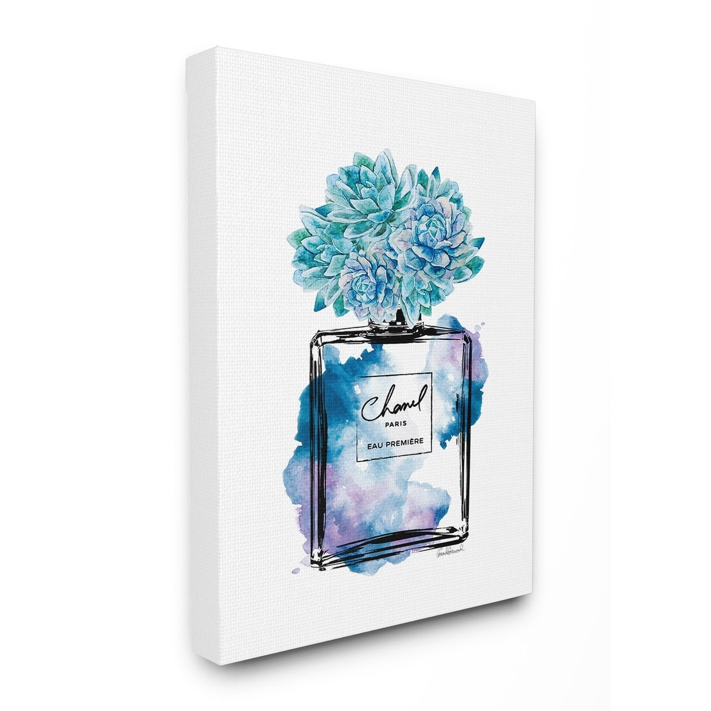 The Stupell Home Decor Watercolor Fashion Vase with Purple Hydrangea Flowers Canvas Wall Art