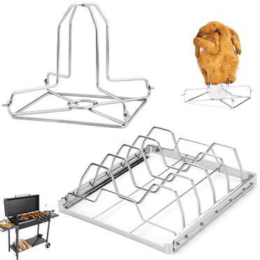 BBQGuys Universal Rotating Roast BBQ Grill Rotisserie Rib Trays (4 ...