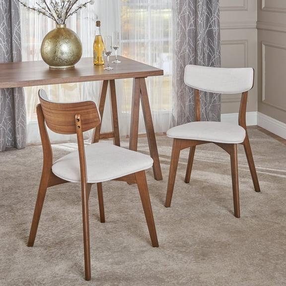 Noble House Anthony Indoor Mid Century Modern Fabric Dining Chairs,Light Beige