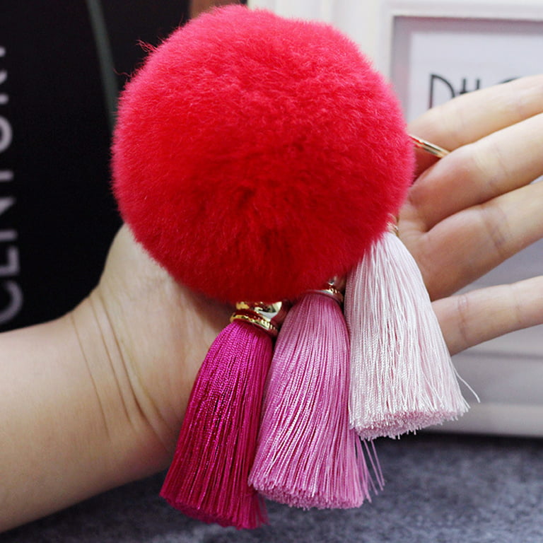 Deyuer Soft Pom Pom Faux Fur Keychain Fluffy Ball Bag Car Key Ring