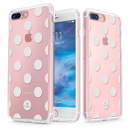 iPhone 7 Plus Dots Case - True Color Clear-Shield White Polka Dot Printed on Clear Back - Perfect Soft and Hard Thin Shock Absorbing Dustproof Full Protection Bumper (Best Dustproof Iphone 7 Plus Case)